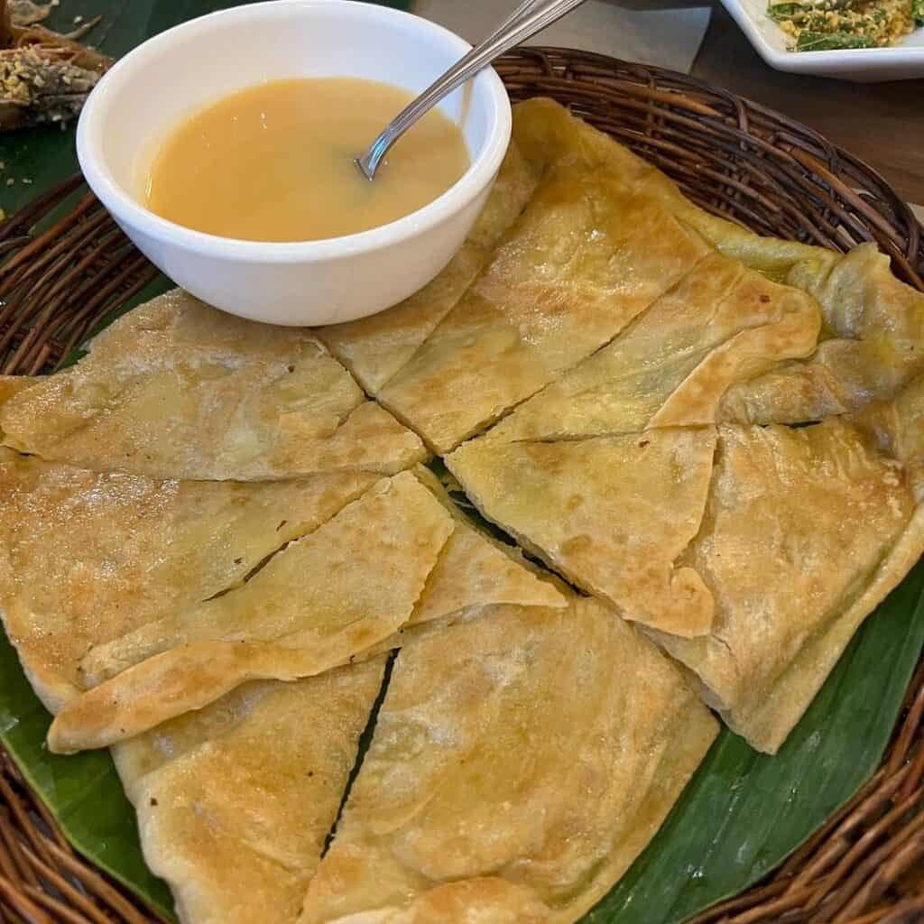 Roti Canai with condensed milk in Banana Leaf PH