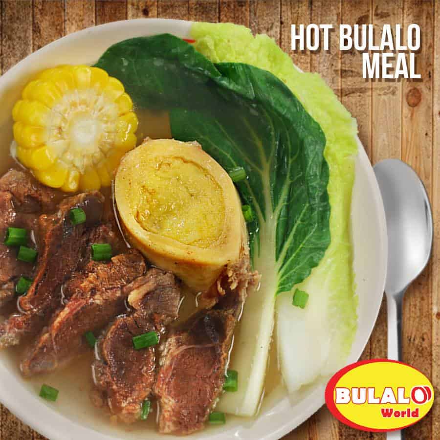 Hot Bulalo Meal comes with beef stew and rice served in Bulalo World