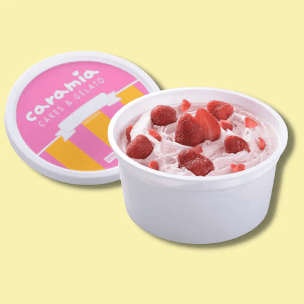 A liter of Strawberry supreme gelato only in Cara Mia