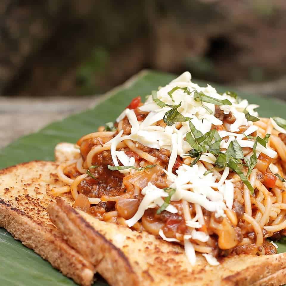 Bolognese pasta as Merienda menu in Gubat QC.