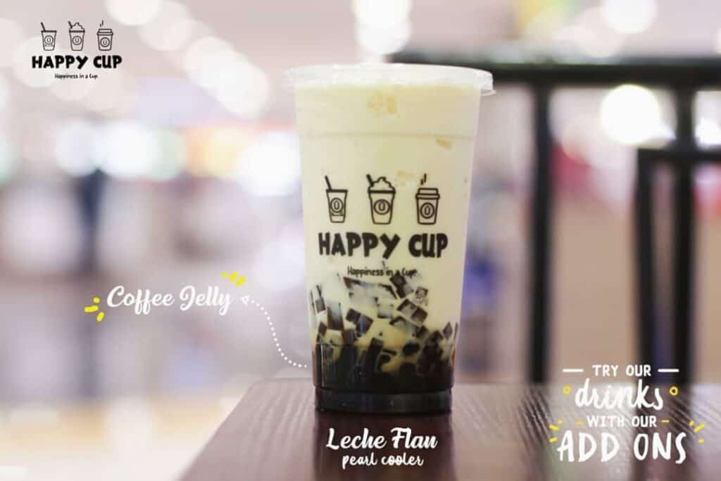 Don't miss the chance to taste this milk tea - Leche Flan with coffe jelly here in Happy Cup