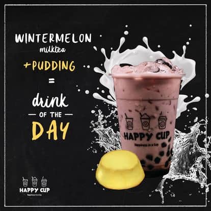 Happy Cup's menu Winter melon milk tea and pudding is a perfect drink for your day. 