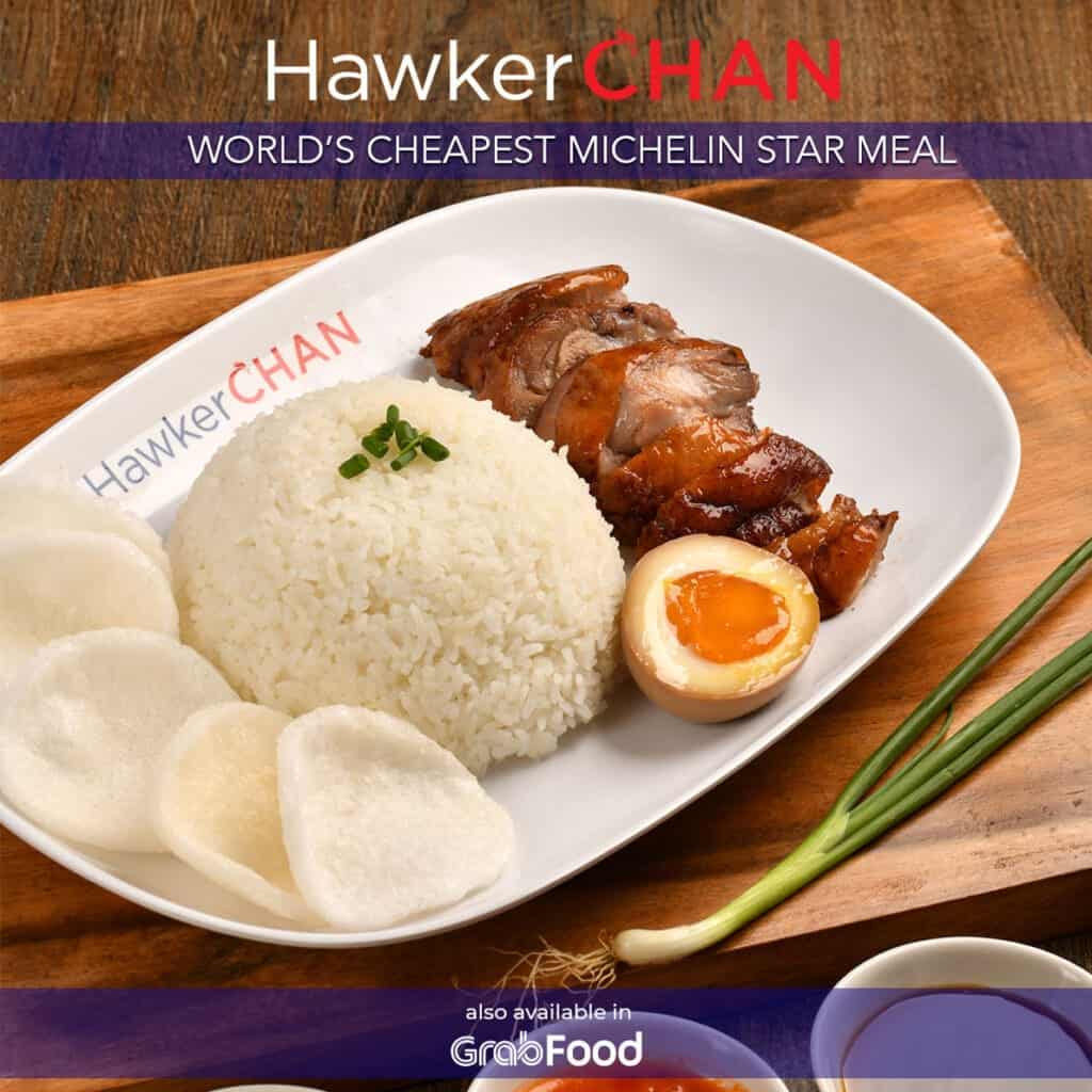 A Michelin Star dish served at Hawker Chan is the Soya Sauce Chicken Rice Meal.