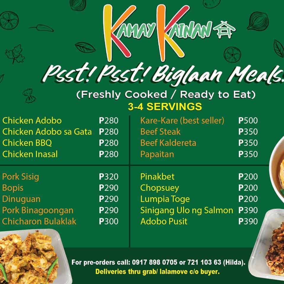 Kamay Kainan Biglaan meals menu