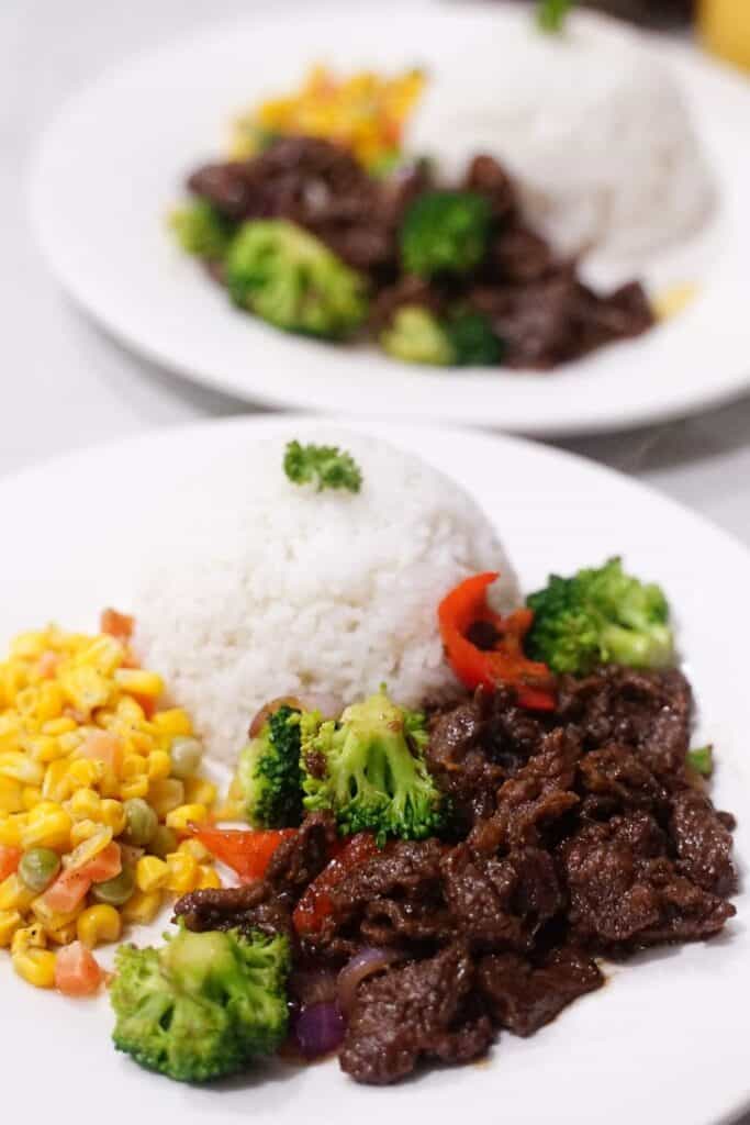 Beef and fresh broccoli rice meal