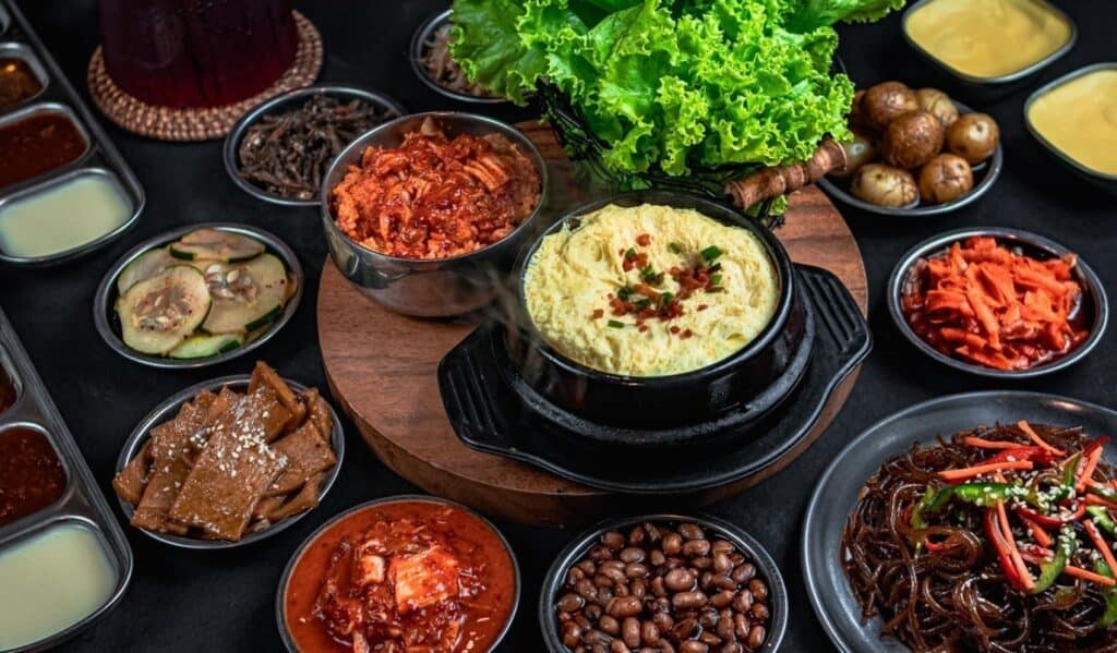 Different varieties of side dishes and sauces that you can choose from.
