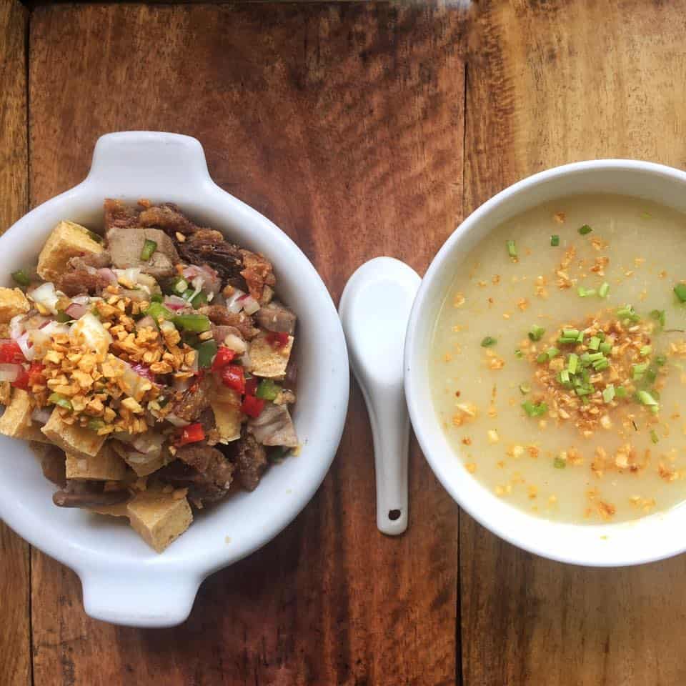 Tokwa't Baboy (Left)is best paired with Arroz Caldo (Right).
