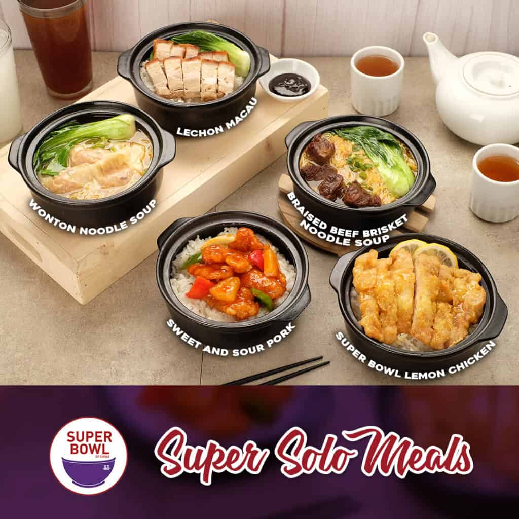 Super Solo Meals varieties that you can choose from in Super Bowl of China