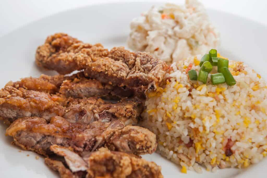 Fried Pork Spareribs with rice and salad