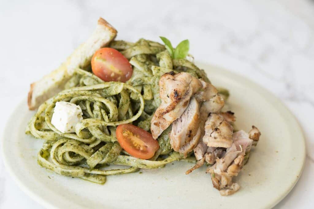 Grilled chicken pesto pasta