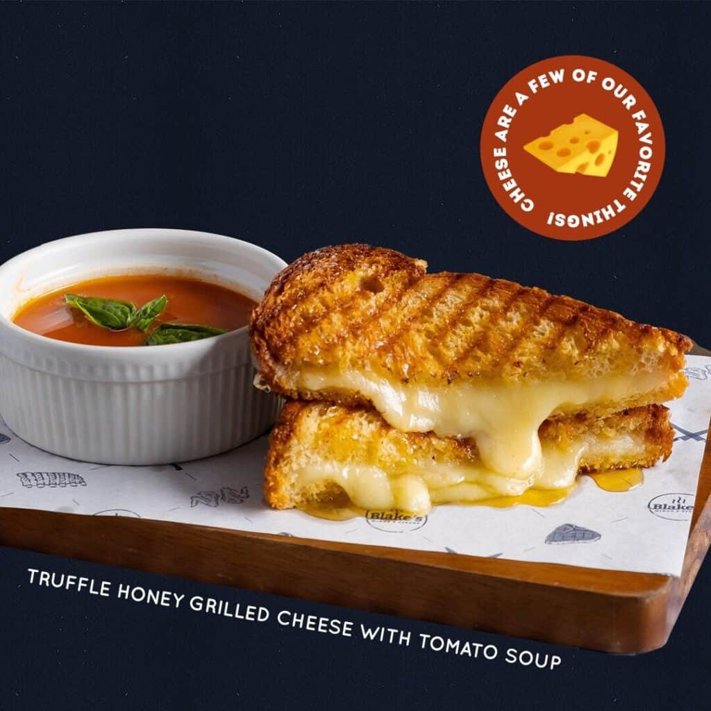 Truffle honey grilled cheese with tomato soup