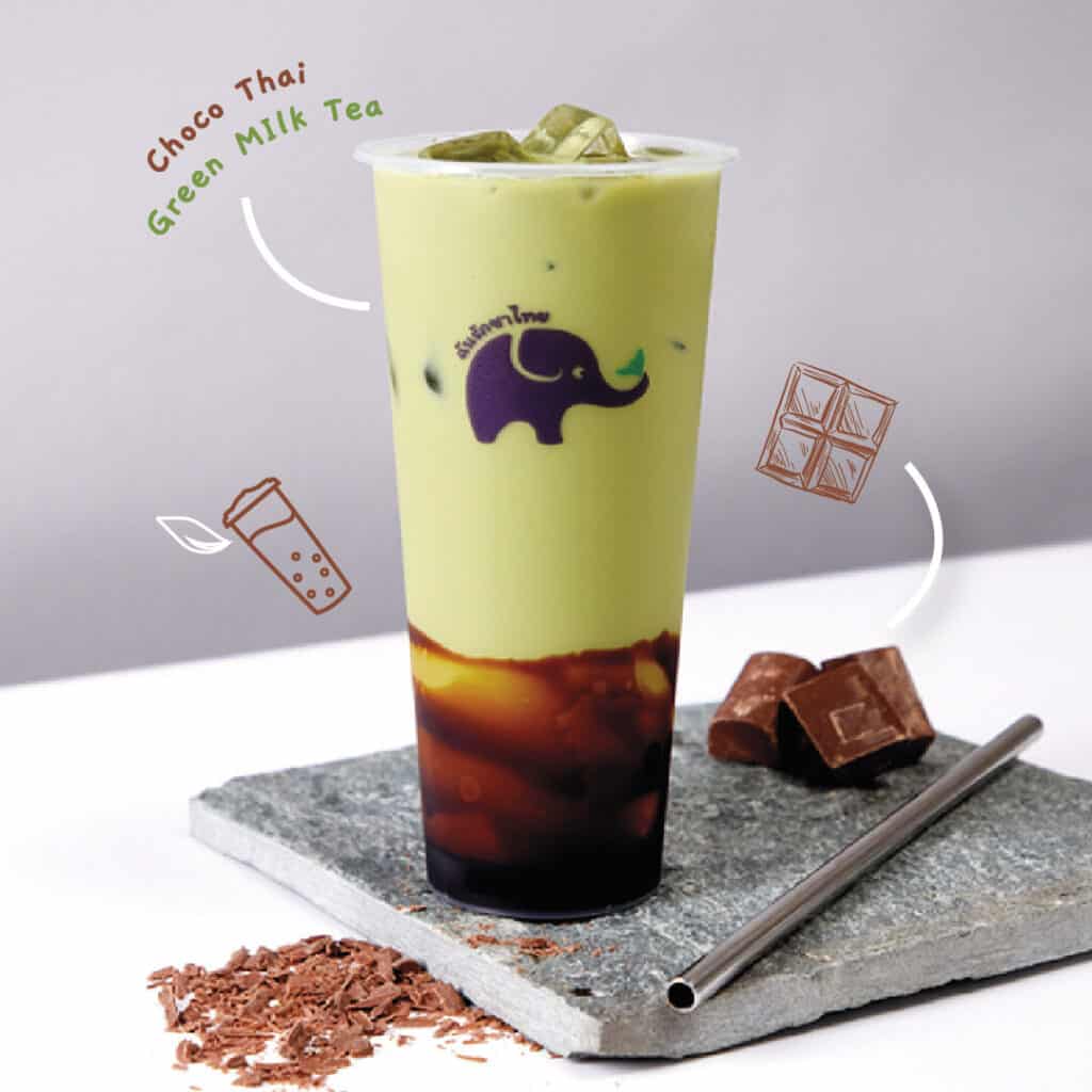 Thai green milk tea with chocolate syrup