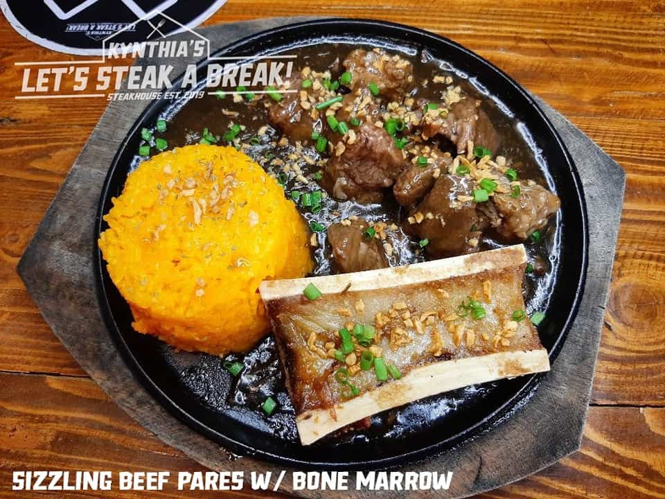 Sizzling beef pares with bone marrow