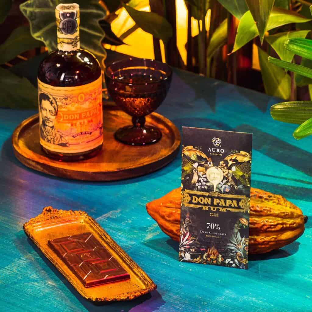 70% dark chocolate infused with don papa rum
