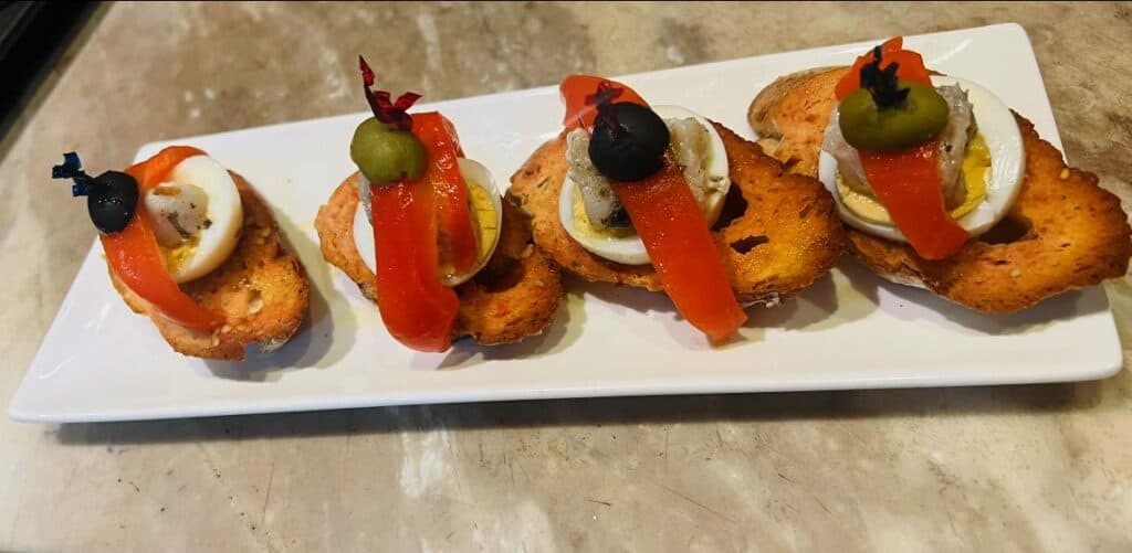 Pintxo de bacalao huevo y pimiento