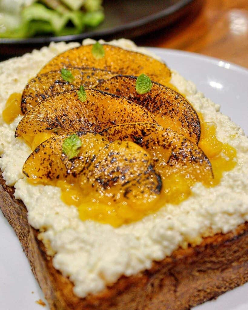 Ricotta peach mango toast