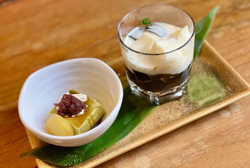 (L-R): Matcha panna cotta, Okinawa style Coffee jelly