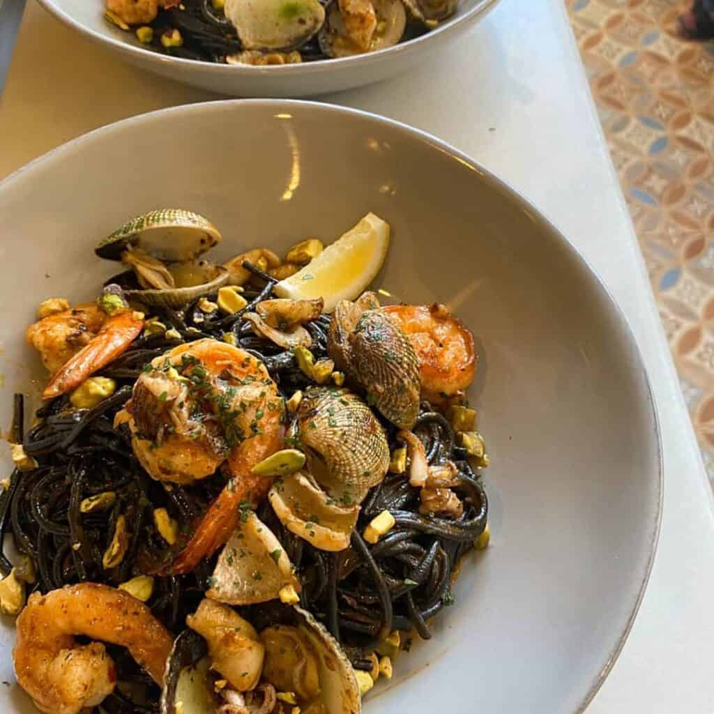 Squid ink seafood pasta