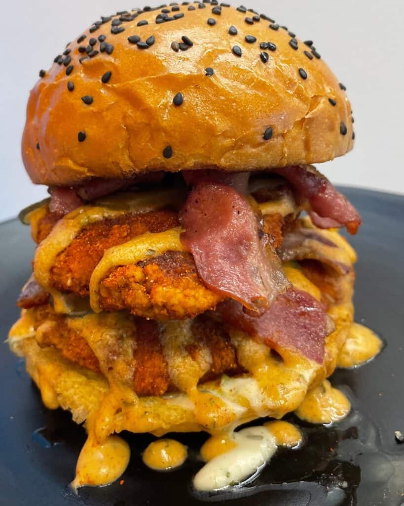 double hot chicken sandwich with bacon