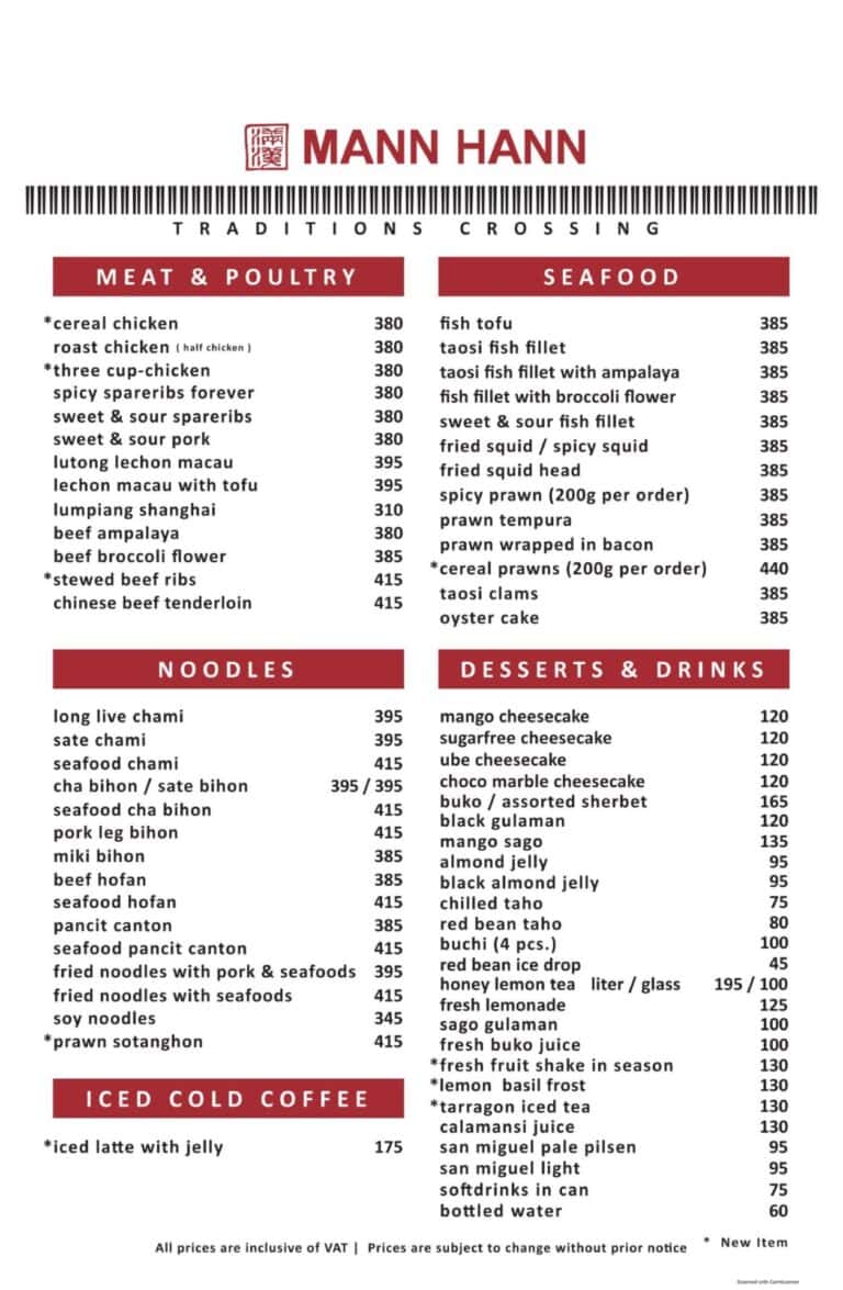Mann Hann Menu Prices Philippines 2026 [Updated] — All About ...